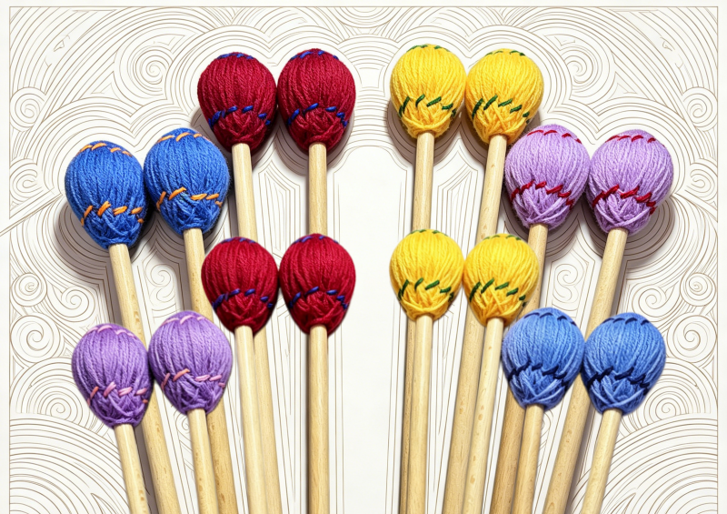 Premium Marimba Mallets, Maple Shaft, Nylon Core, Wool-Acrylic Blended Wrapped Yarn, Xylophone Mallets & Percussion Sticks