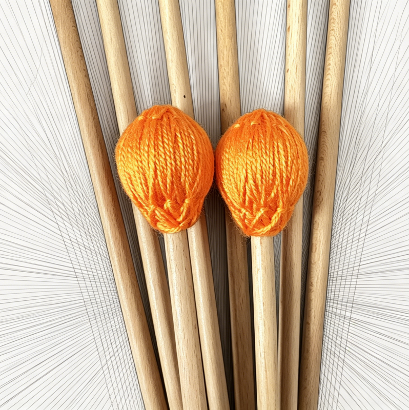 Multi-Color Intermediate Marimba Mallets, Maple Handle, Nylon Core with Wool & Acrylic Blend Wrapped Head, Xylophone Sticks