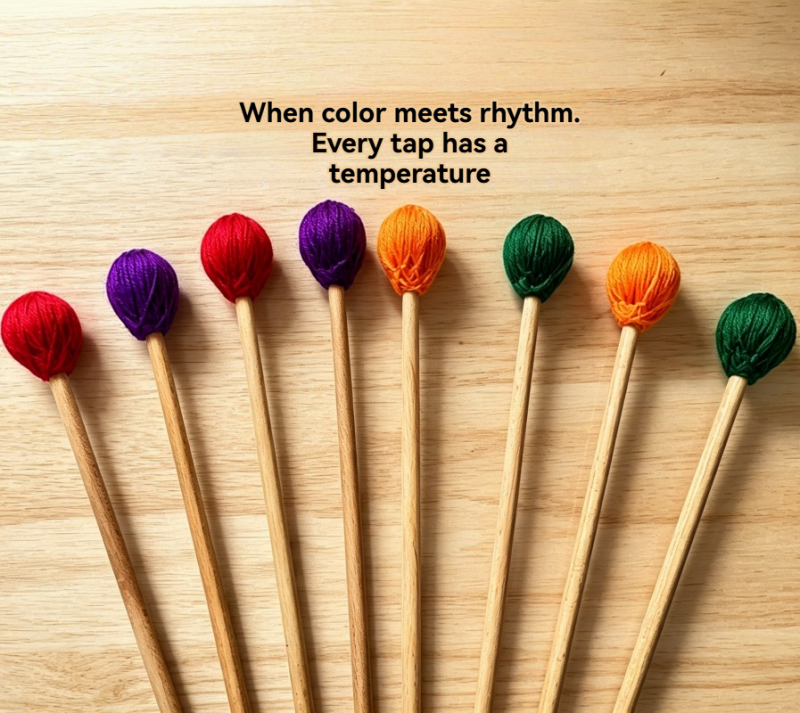 Multi-Color Intermediate Marimba Mallets, Maple Handle, Nylon Core with Wool & Acrylic Blend Wrapped Head, Xylophone Sticks