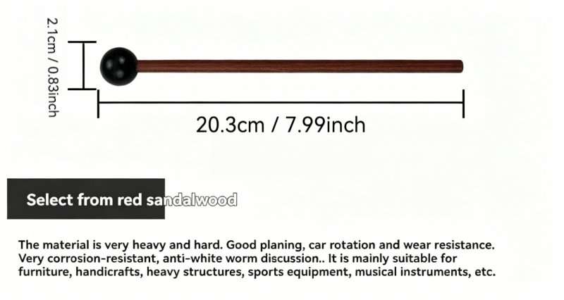 Handcrafted Red Sandalwood Tongue Drum Mallet with 8 Inch Silicone Tip | Durable, Ergonomic Design for Clear Tone & Precise Striking | Perfect for Steel Tongue Drums, Handpans & Sound Healing