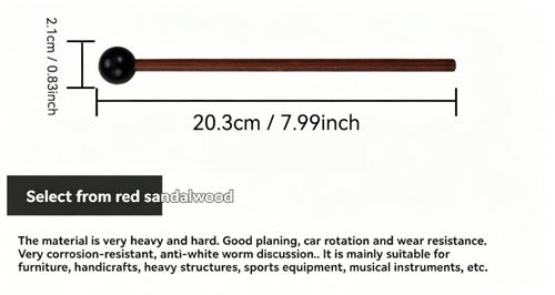 Handcrafted Red Sandalwood Tongue Drum Mallet with 8 Inch Silicone Tip | Durable, Ergonomic Design for Clear Tone & Precise Striking | Perfect for Steel Tongue Drums, Handpans & Sound Healing