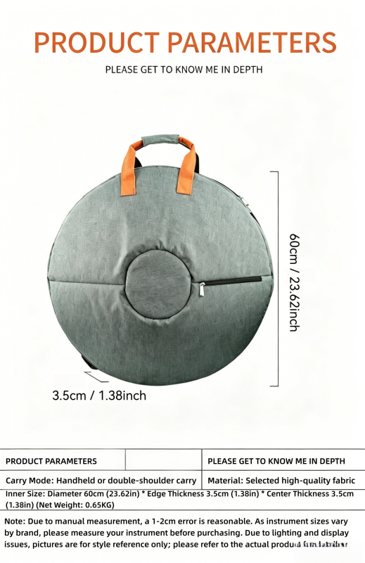 22 Inch Handpan Drum Bag, Thickened Handpan Case with Backpack Straps, Waterproof Woven Fabric Handpan Backpack with Reinforced Handle & Metal Zipper, Portable Handpan Percussion Instrument Bag for D Minor Kurd Steel Tongue Drum