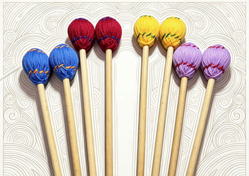 Premium Marimba Mallets, Maple Shaft, Nylon Core, Wool-Acrylic Blended Wrapped Yarn, Xylophone Mallets & Percussion Sticks