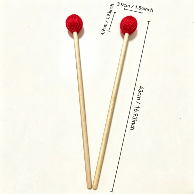 Multi-Color Intermediate Marimba Mallets, Maple Handle, Nylon Core with Wool & Acrylic Blend Wrapped Head, Xylophone Sticks