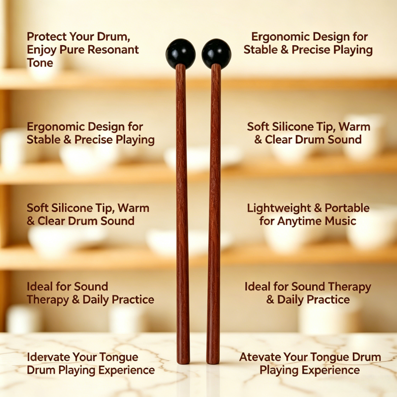 Handcrafted Red Sandalwood Tongue Drum Mallet with 8 Inch Silicone Tip | Durable, Ergonomic Design for Clear Tone & Precise Striking | Perfect for Steel Tongue Drums, Handpans & Sound Healing