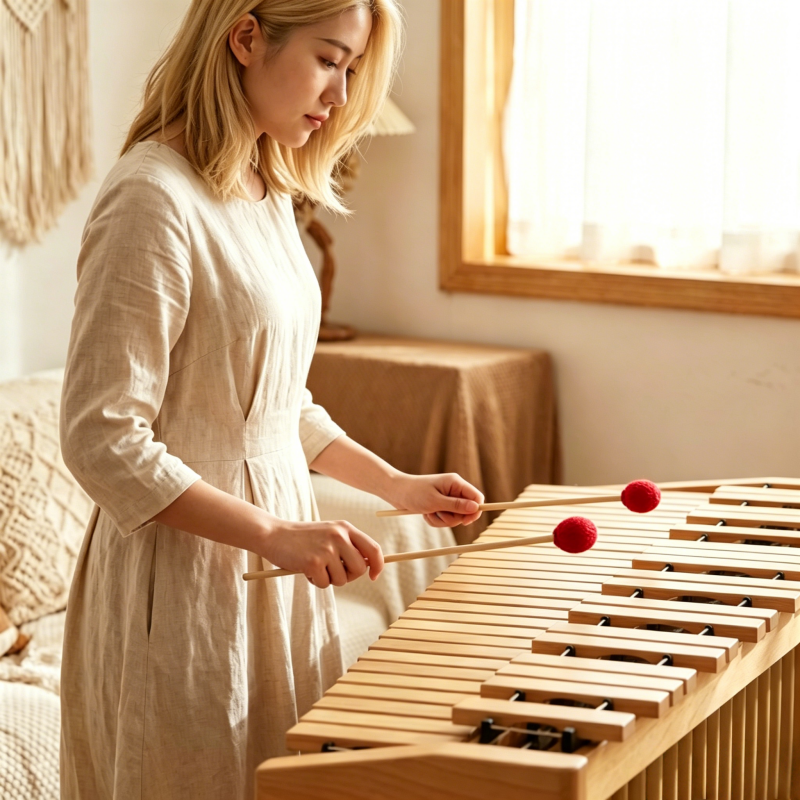 Multi-Color Intermediate Marimba Mallets, Maple Handle, Nylon Core with Wool & Acrylic Blend Wrapped Head, Xylophone Sticks