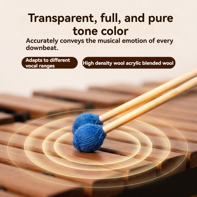 Premium Intermediate Marimba Mallets, Maple Handle, Nylon Core Wool Acrylic Wound Head for Xylophone Percussion