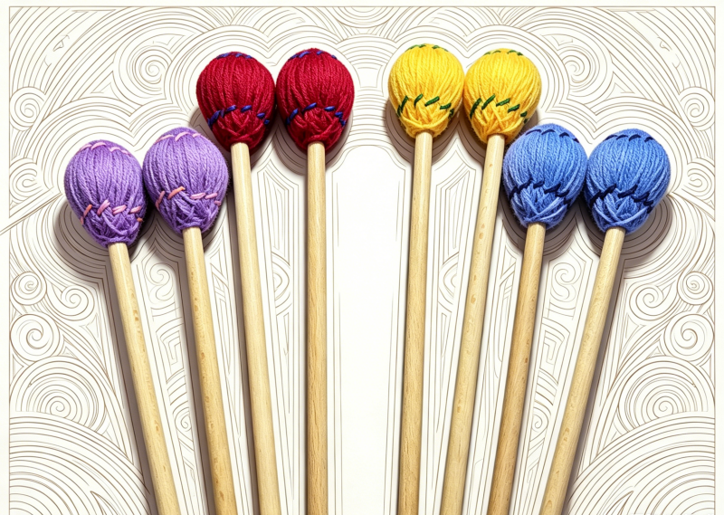 Premium Marimba Mallets, Maple Shaft, Nylon Core, Wool-Acrylic Blended Wrapped Yarn, Xylophone Mallets & Percussion Sticks