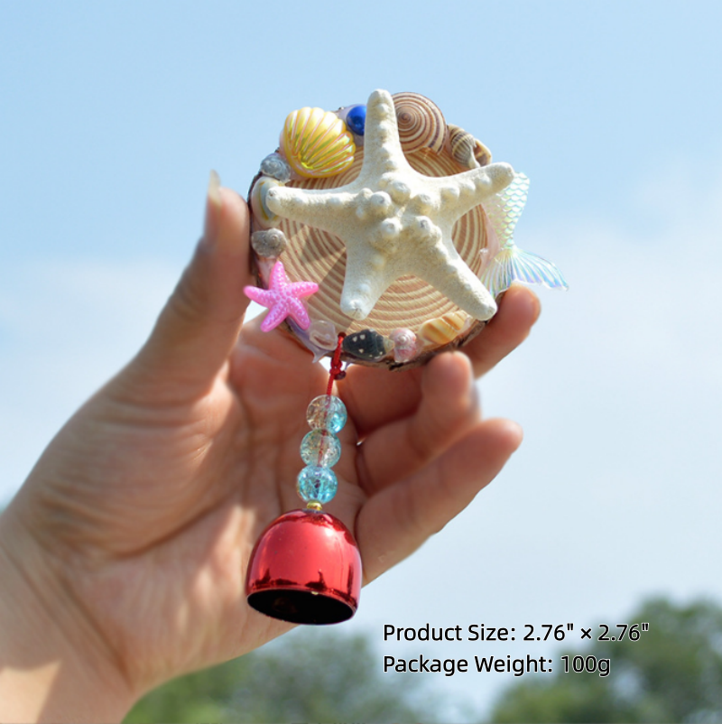 Coastal Beach Decor Magnetic Fridge Magnet with Starfish Shells and Bell, Handcrafted Ocean Themed Refrigerator Magnet for Kitchen Decor