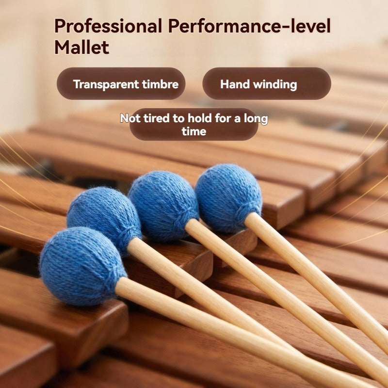 Premium Intermediate Marimba Mallets, Maple Handle, Nylon Core Wool Acrylic Wound Head for Xylophone Percussion